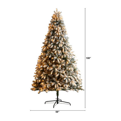 Nearly Natural Flocked Faux 9 Foot Pre-Lit Spruce Christmas Tree