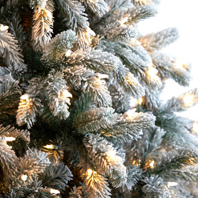 Nearly Natural Flocked Faux 9 Foot Pre-Lit Spruce Christmas Tree