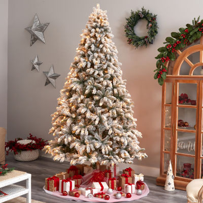 Nearly Natural Flocked Faux 9 Foot Pre-Lit Spruce Christmas Tree