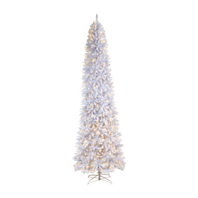 Nearly Natural Slim White Faux 11 Foot Pre-Lit Christmas Tree