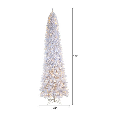 Nearly Natural Slim White Faux 11 Foot Pre-Lit Christmas Tree