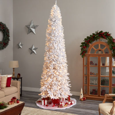 Nearly Natural Slim White Faux 11 Foot Pre-Lit Christmas Tree