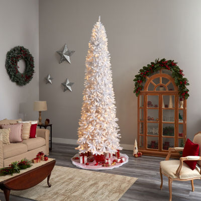 Nearly Natural Slim White Faux 11 Foot Pre-Lit Christmas Tree