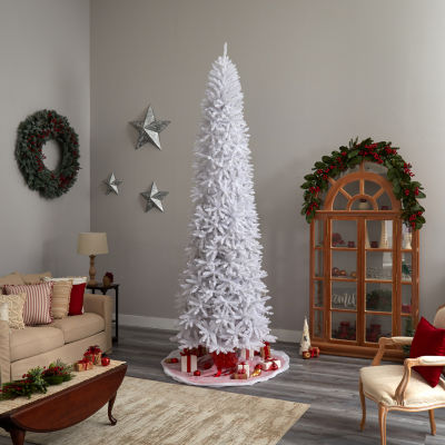 Nearly Natural Slim White Faux 11 Foot Pre-Lit Christmas Tree