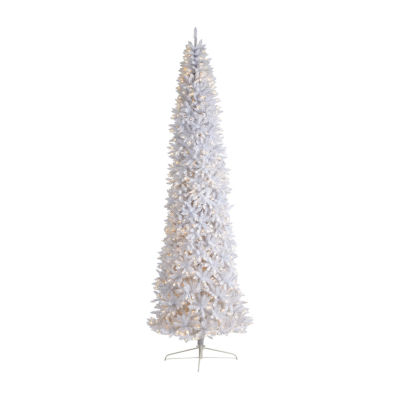 Nearly Natural Slim White Faux 12 Foot Pre-Lit Christmas Tree