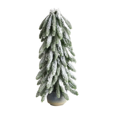 Nearly Natural Flocked Faux In Planter 1 1/2 Feet Christmas Tree