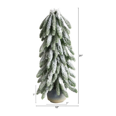 Nearly Natural Flocked Faux In Planter 1 1/2 Feet Christmas Tree