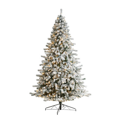 Nearly Natural Flocked 9 Foot Pre-Lit Spruce Christmas Tree