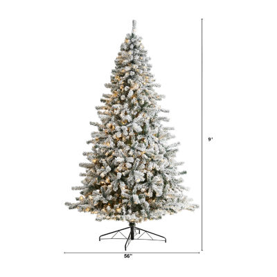 Nearly Natural Flocked 9 Foot Pre-Lit Spruce Christmas Tree