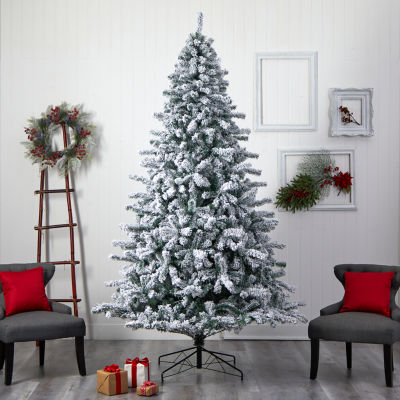 Nearly Natural Flocked 9 Foot Pre-Lit Spruce Christmas Tree