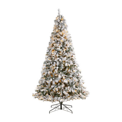 Nearly Natural Flocked Mountain Faux 9 Foot Pre-Lit Pine Christmas Tree