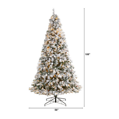 Nearly Natural Flocked Mountain Faux 9 Foot Pre-Lit Pine Christmas Tree