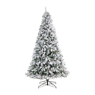 Nearly Natural Flocked Mountain Faux 9 Foot Pre-Lit Pine Christmas Tree