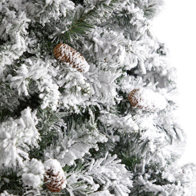 Nearly Natural Flocked Mountain Faux 9 Foot Pre-Lit Pine Christmas Tree