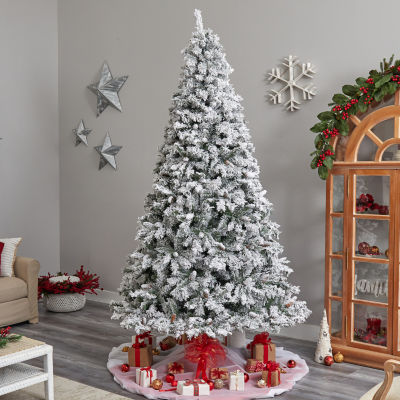 Nearly Natural Flocked Mountain Faux 9 Foot Pre-Lit Pine Christmas Tree