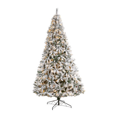 Nearly Natural Flocked Faux 10 Foot Pre-Lit Pine Christmas Tree