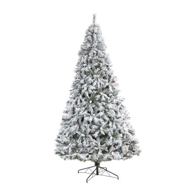 Nearly Natural Flocked Faux 10 Foot Pre-Lit Pine Christmas Tree