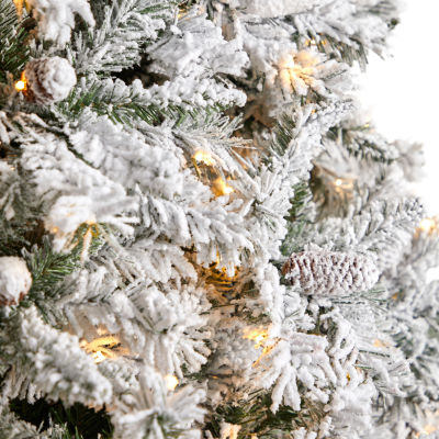 Nearly Natural Flocked Faux 10 Foot Pre-Lit Pine Christmas Tree