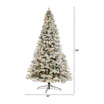 Nearly Natural Flocked Mixed Faux 10 Foot Pre-Lit Pine Christmas Tree