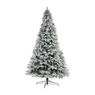 Nearly Natural Flocked Mixed Faux 10 Foot Pre-Lit Pine Christmas Tree