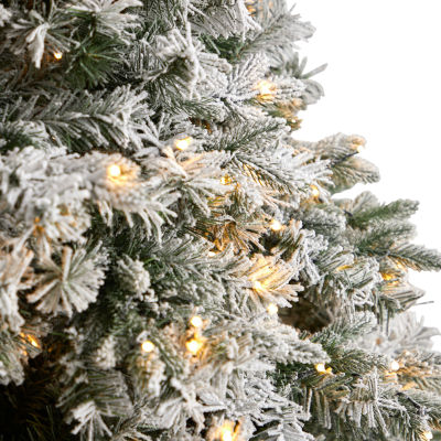 Nearly Natural Flocked Mixed Faux 10 Foot Pre-Lit Pine Christmas Tree