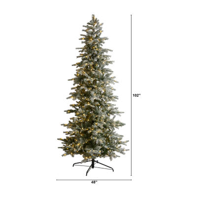 Nearly Natural Slim Flocked Faux 8 1/2 Foot Pre-Lit Spruce Christmas Tree