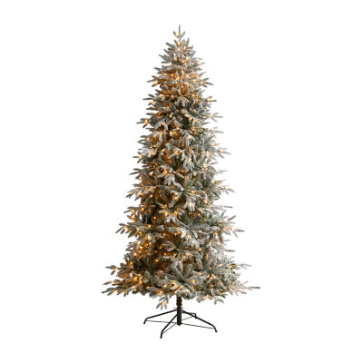 Nearly Natural Flocked Faux 8 1/2 Foot Pre-Lit Spruce Christmas Tree