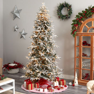 Nearly Natural Flocked Faux 8 1/2 Foot Pre-Lit Spruce Christmas Tree