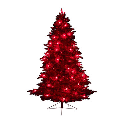 Nearly Natural Fraser Faux Red 8 Foot Pre-Lit Fir Christmas Tree