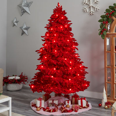 Nearly Natural Fraser Faux Red 8 Foot Pre-Lit Fir Christmas Tree