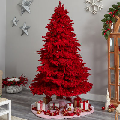 Nearly Natural Fraser Faux Red 8 Foot Pre-Lit Fir Christmas Tree