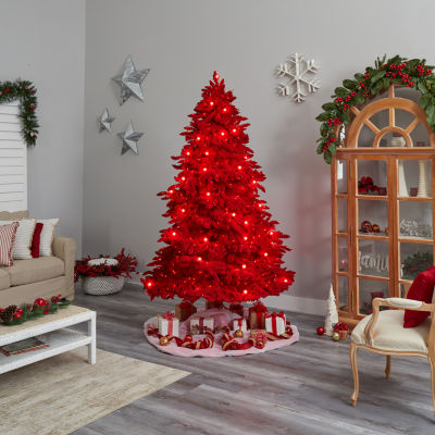 Nearly Natural Fraser Faux Red 8 Foot Pre-Lit Fir Christmas Tree