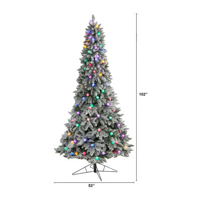 Nearly Natural Flocked Faux 8 1/2 Foot Pre-Lit Fir Christmas Tree