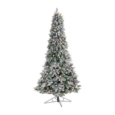 Nearly Natural Flocked Faux 8 1/2 Foot Pre-Lit Fir Christmas Tree