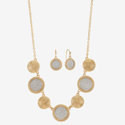 Monet Jewelry Two Tone Collar Necklace And Drop Earring Gold Tone Round 2-pc. Jewelry Set