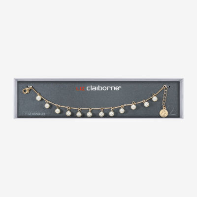 Liz Claiborne Gold Tone Womens White Simulated Pearl Round Strand Bracelet