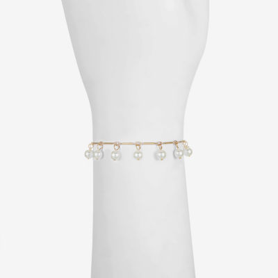 Liz Claiborne Gold Tone Womens White Simulated Pearl Round Strand Bracelet