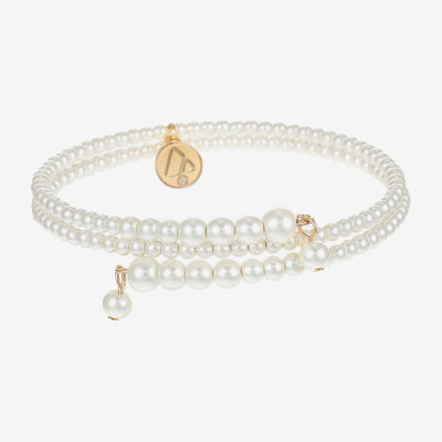 Liz Claiborne Gold Tone Simulated Pearl Round Wrap Bracelet