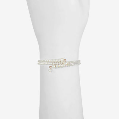 Liz Claiborne Gold Tone Simulated Pearl Round Wrap Bracelet