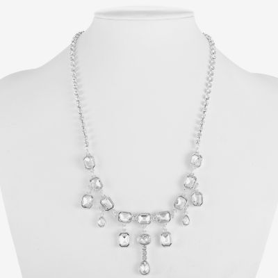 Monet Jewelry Silver Tone Glass 17 Inch Collar Necklace