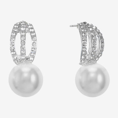 Monet Jewelry Timeless Silver Tone Womens Glass Simulated Pearl Hypoallergenic Drop Earrings