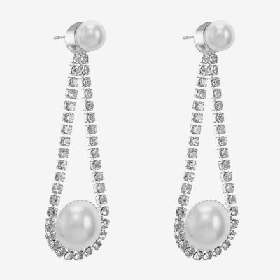 Monet Jewelry Timeless Silver Tone Womens Glass Simulated Pearl Hypoallergenic Drop Earrings