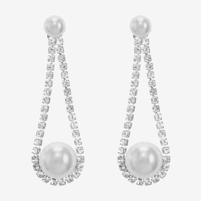 Monet Jewelry Timeless Silver Tone Womens Glass Simulated Pearl Hypoallergenic Drop Earrings