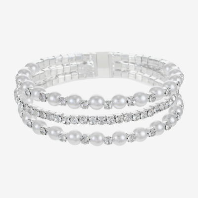 Monet Jewelry Timeless Silver Tone Womens Glass Cuff Bracelet