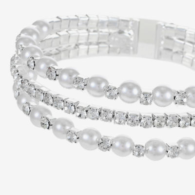 Monet Jewelry Timeless Silver Tone Womens Glass Cuff Bracelet