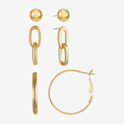 Liz Claiborne Gold Tone; Stud; Drop And Hoop 3 Pair Earring Set