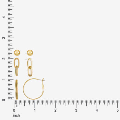 Liz Claiborne Gold Tone; Stud; Drop And Hoop Womens Hypoallergenic 3 Pair Earring Set