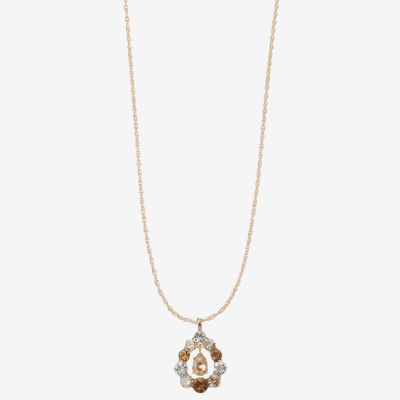 Monet Jewelry Gold Tone Womens Brown Glass Round 17 Inch Pendant Necklace