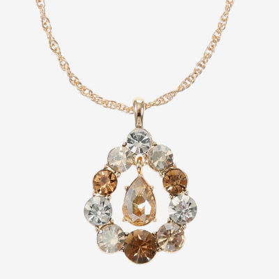 Monet Jewelry Gold Tone Womens Brown Glass Round 17 Inch Pendant Necklace