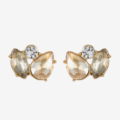 Monet Jewelry Gold Tone Brown Glass 10mm Round Marquise Stud Earrings